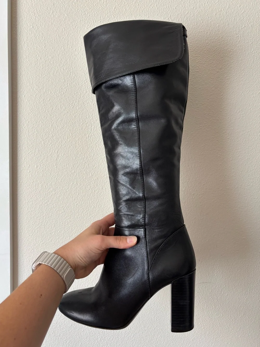 Tory Burch Bowie Black Over-the-Knee Italian Leather Block-Heel Boots Size 8